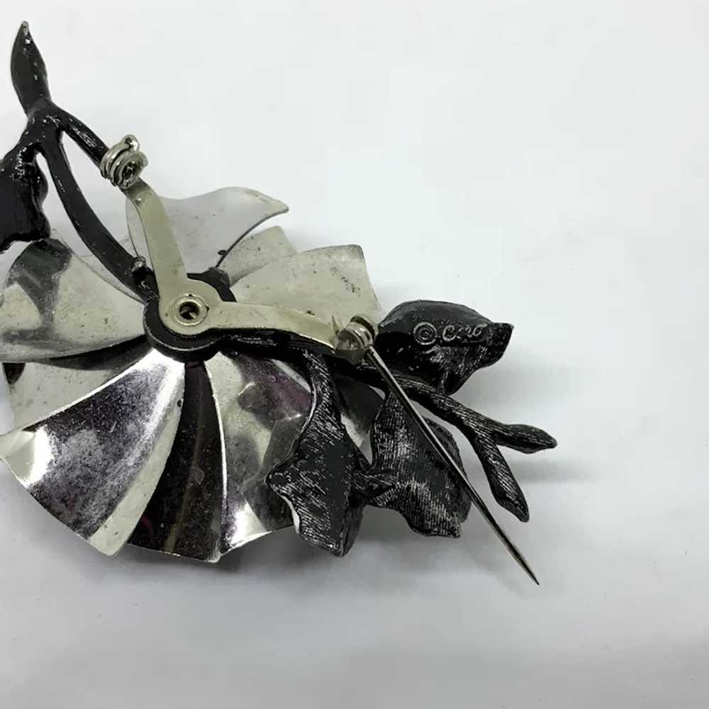 Unique Coro Black Enamel Flower Pin Brooch Rose G… - image 9