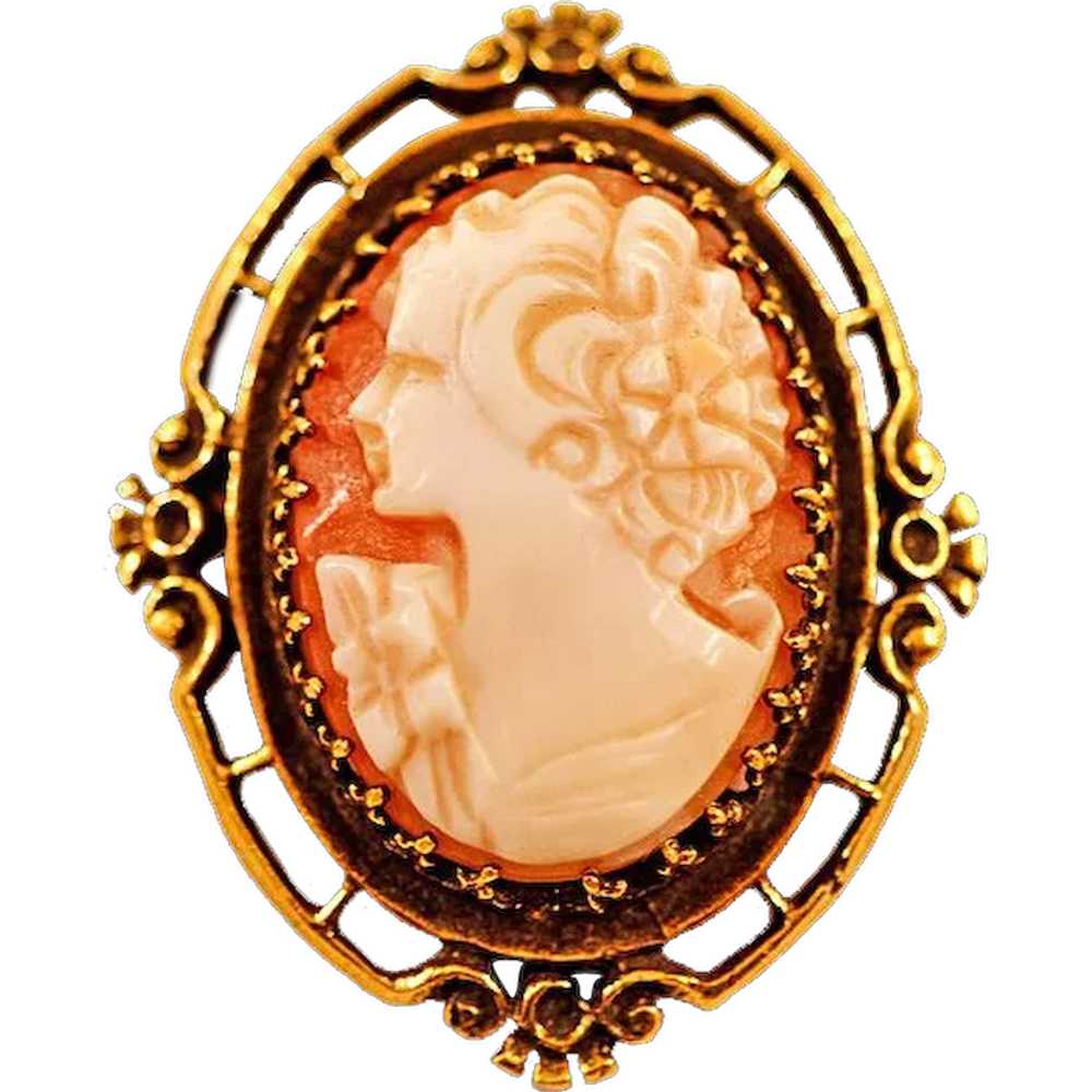 Antique 14 Karat Gold Cameo Brooch Pendant - image 1