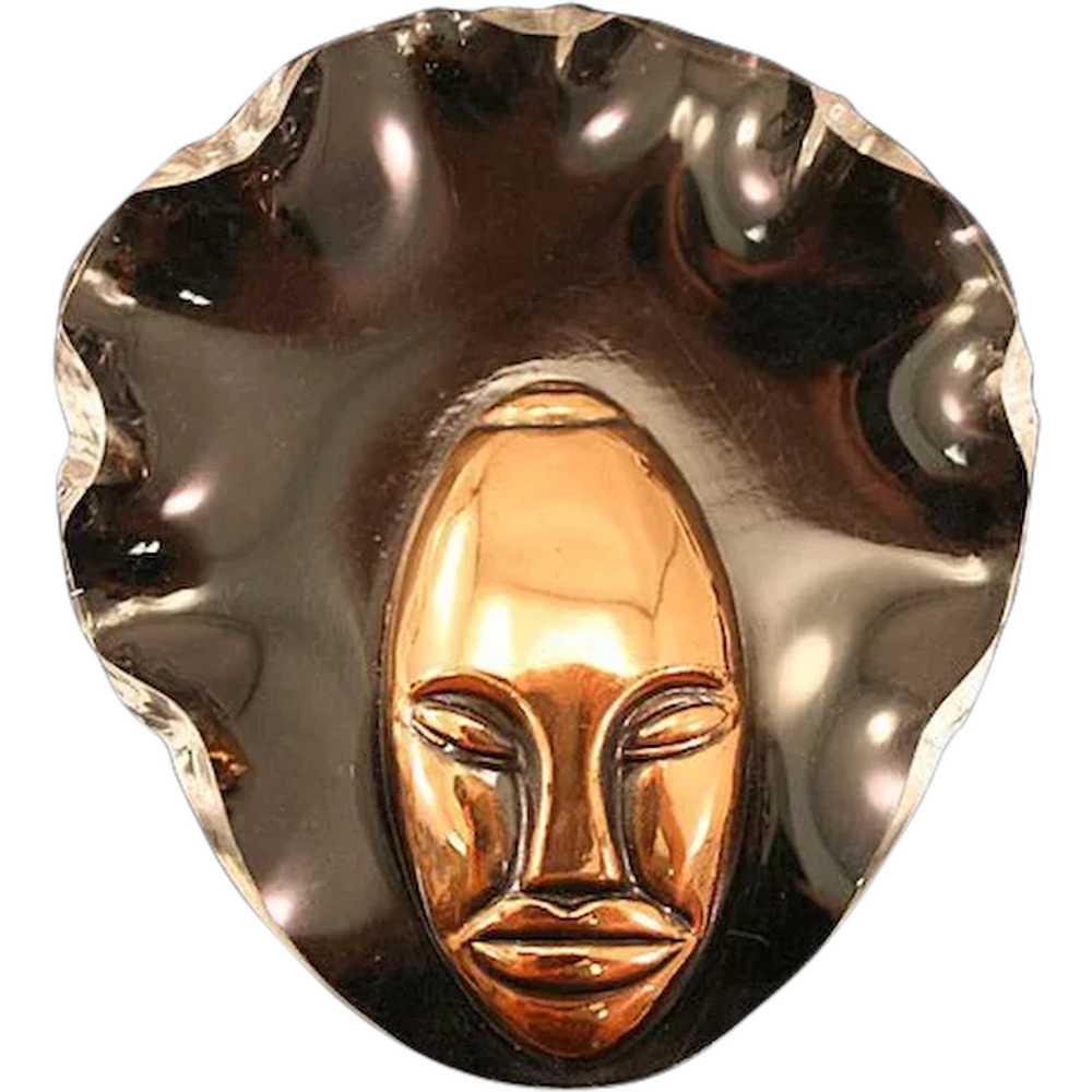 Modernist Elzac Victim of Fashion Copper Ceramic Mask sold Brooch