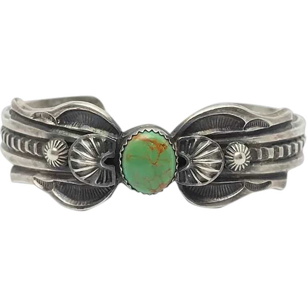 Vintage 925 silver green turquoise Native America… - image 1