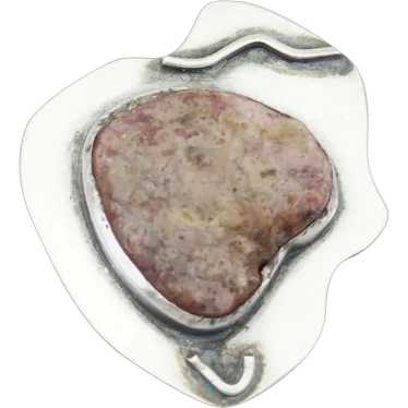 Unique silver and jasper gemstone organic shape l… - image 1