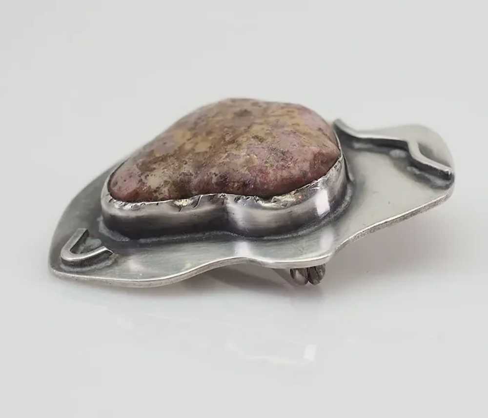 Unique silver and jasper gemstone organic shape l… - image 2