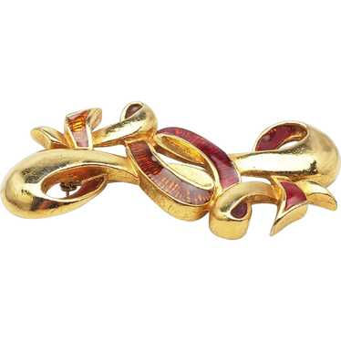 Superb vintage gold tone metal and enamel ribbon … - image 1