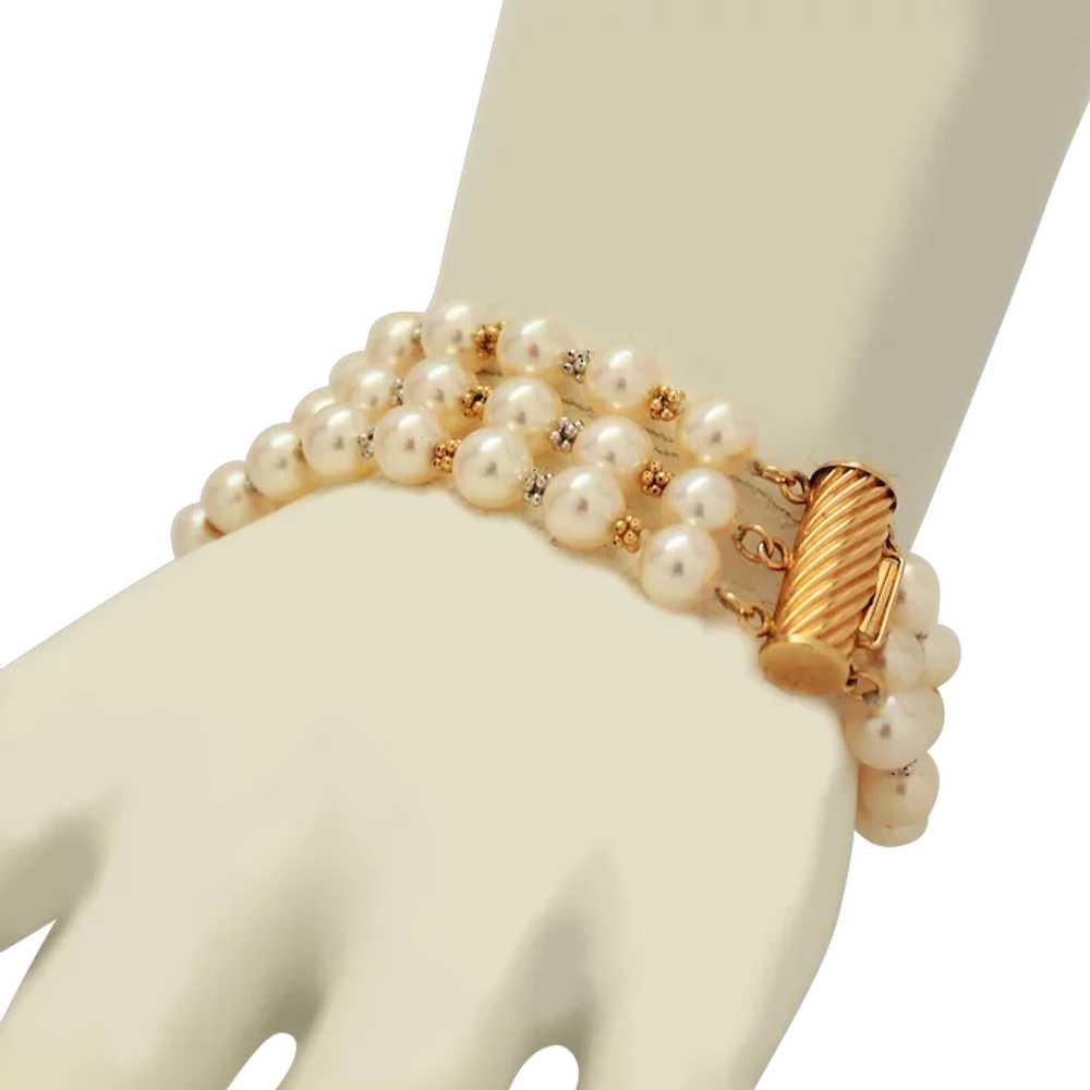 14K Y&W Gold Cultured Akoya Pearl 3-Strand Bracel… - image 1