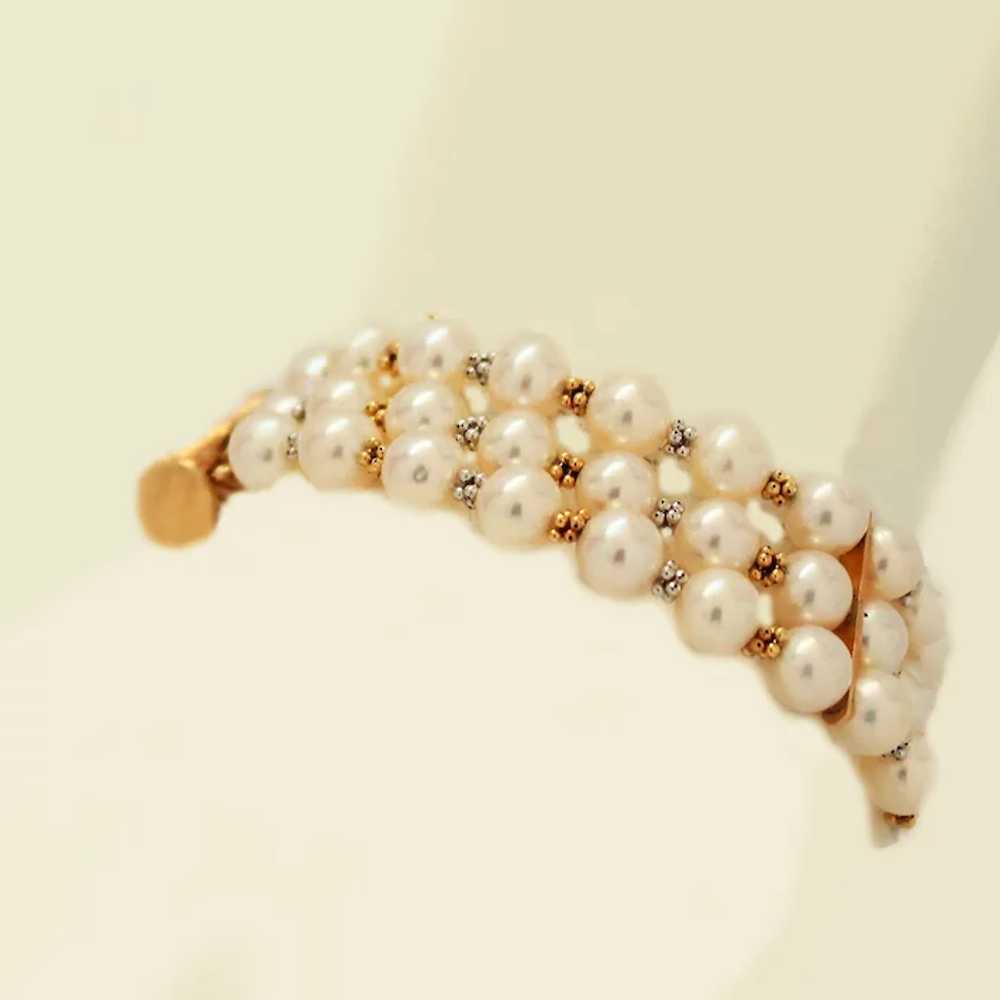 14K Y&W Gold Cultured Akoya Pearl 3-Strand Bracel… - image 2