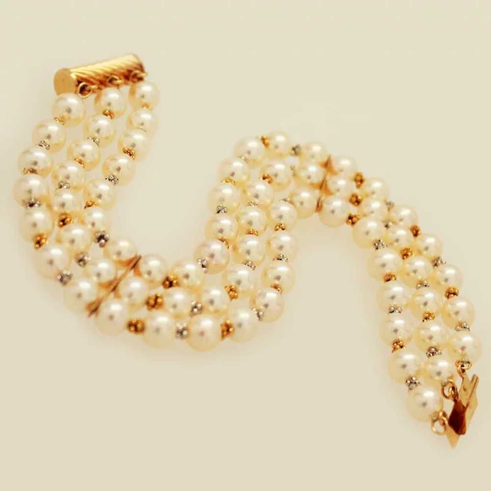 14K Y&W Gold Cultured Akoya Pearl 3-Strand Bracel… - image 3