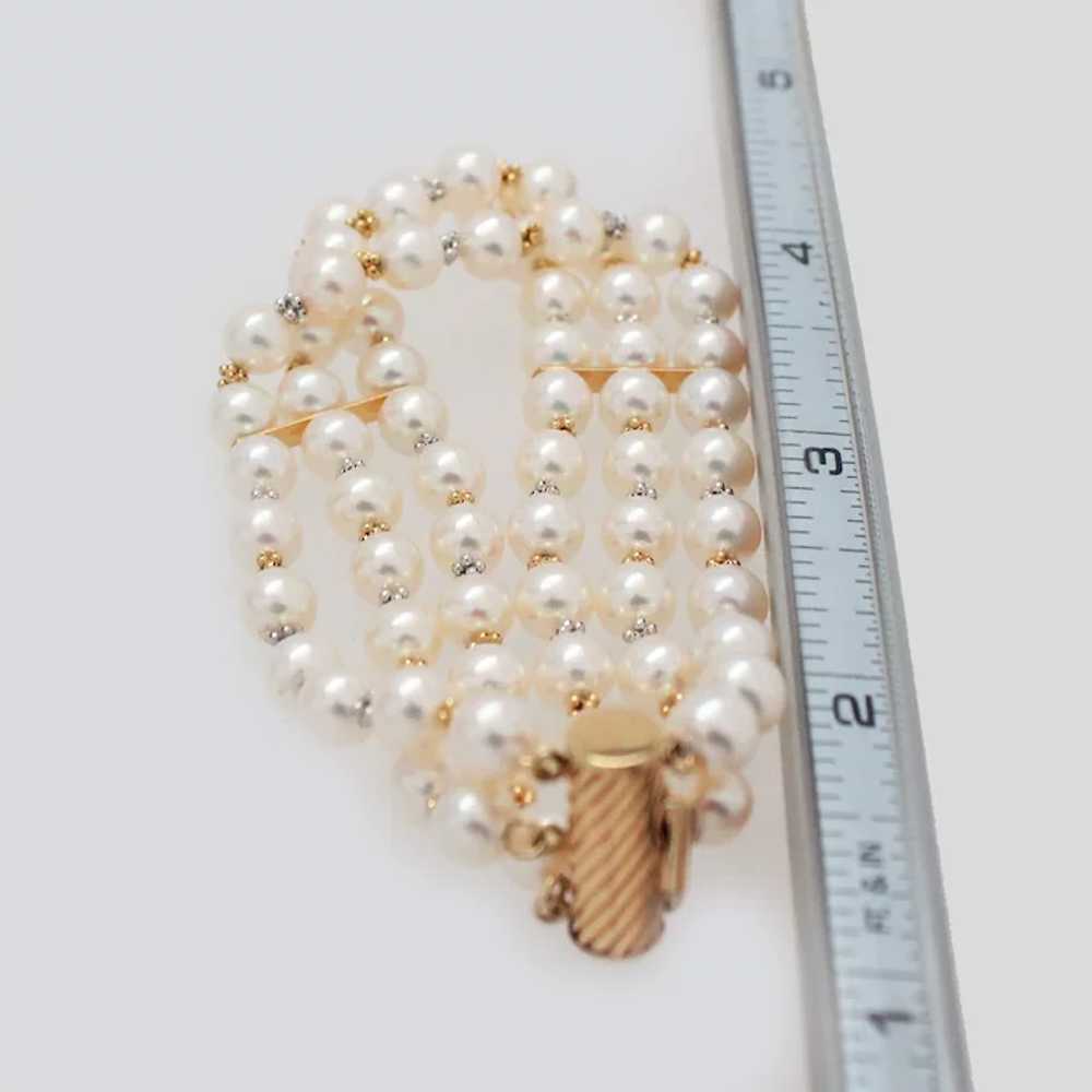 14K Y&W Gold Cultured Akoya Pearl 3-Strand Bracel… - image 4