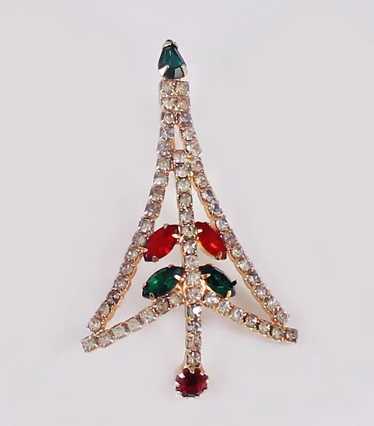 Large 1950's Rhinestone Christmas Tree Brooch Pin