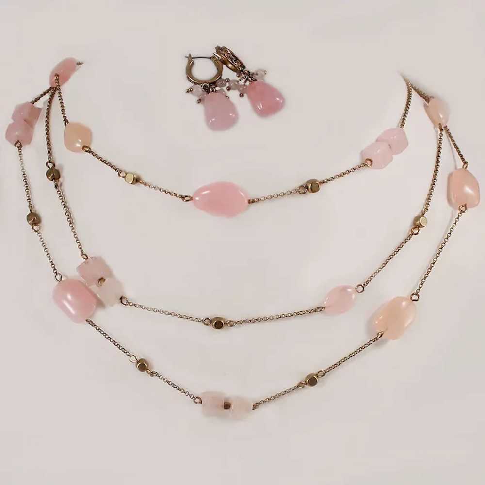 Rare 1930's  Monet Pink Jade 3 - Strand Necklace … - image 1