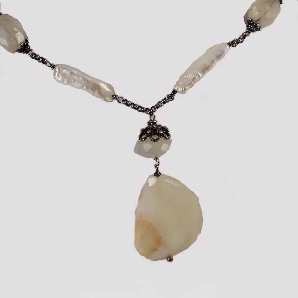 Victorian Chalcedony Blister Pearl Sterling Neckl… - image 3
