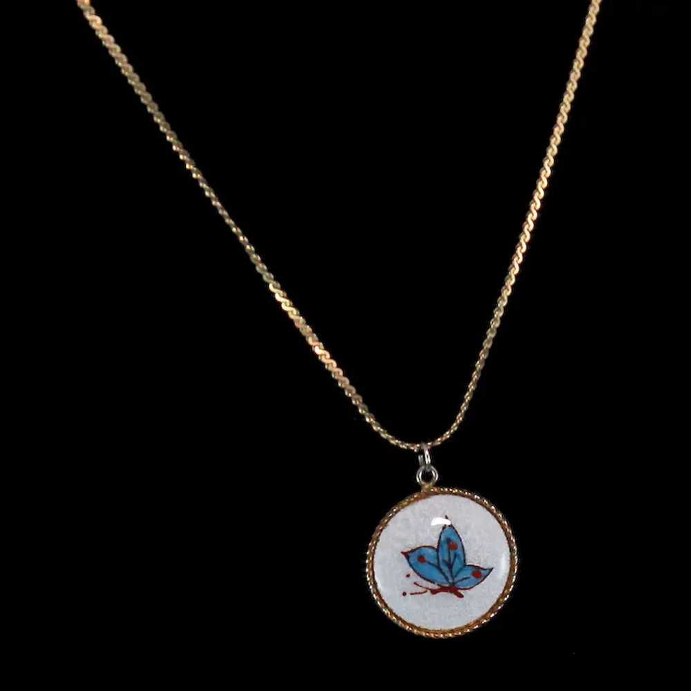Guilloché Enameled Butterfly Gold Filled Necklace… - image 2