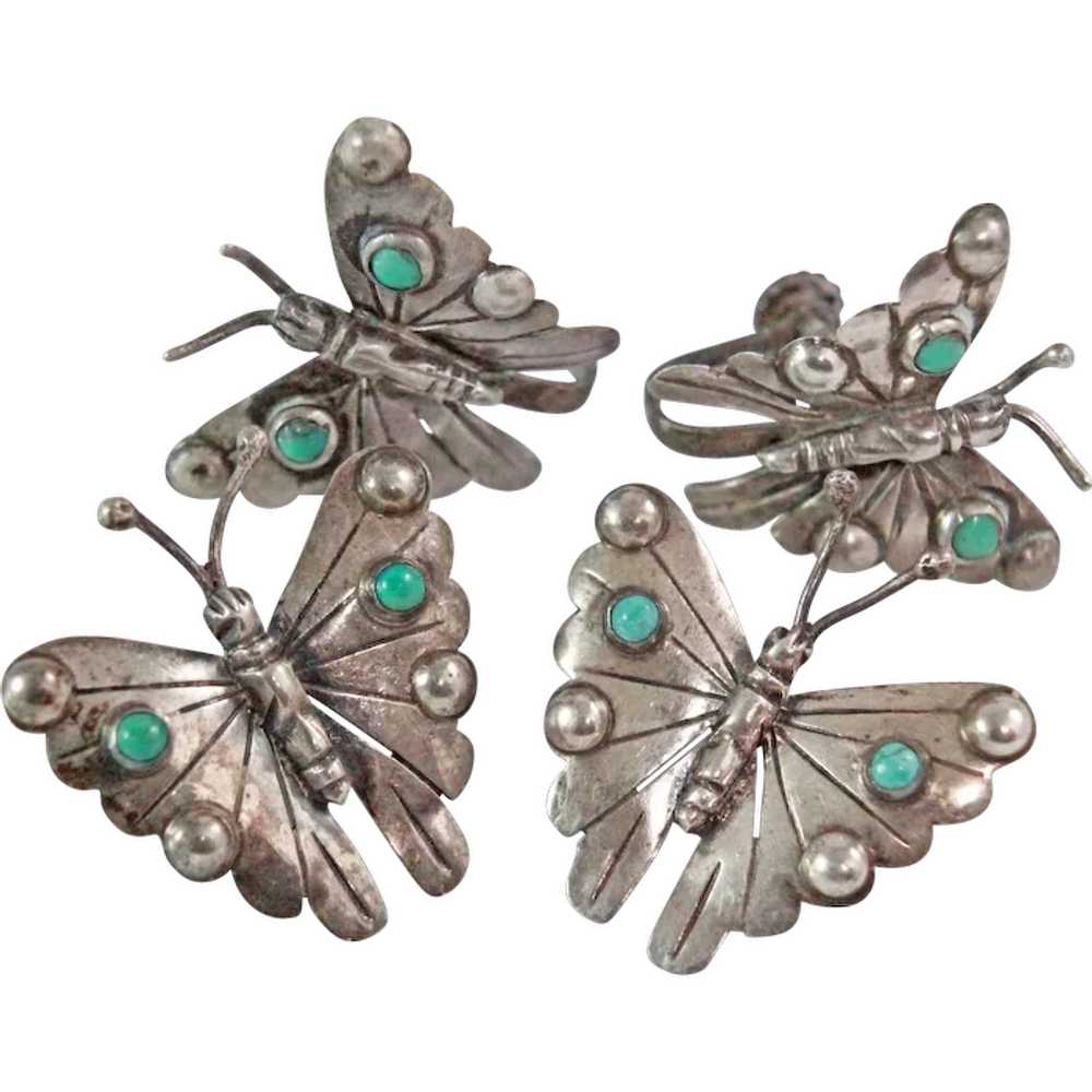 Turquoise Sterling Silver Butterfly Scatter Pins … - image 1