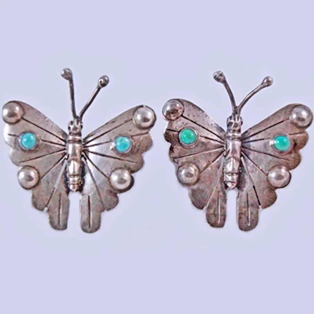 Turquoise Sterling Silver Butterfly Scatter Pins … - image 3