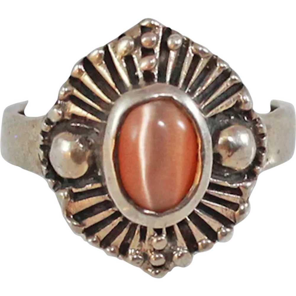 Modernist Cats Eye Sterling Silver Ring Size 7.5 … - image 1