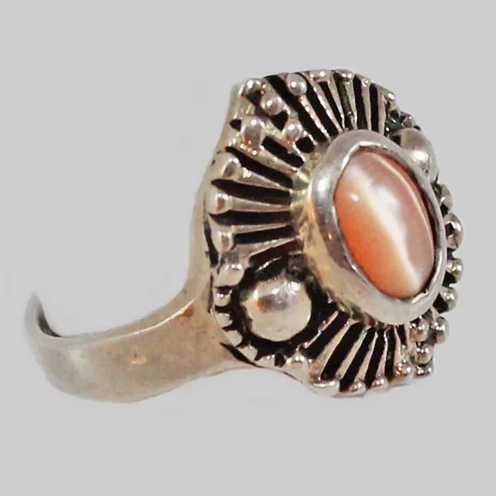 Modernist Cats Eye Sterling Silver Ring Size 7.5 … - image 2