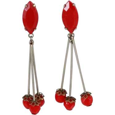 Juicy Strawberry Red Dangle Duster Clip Earrings … - image 1