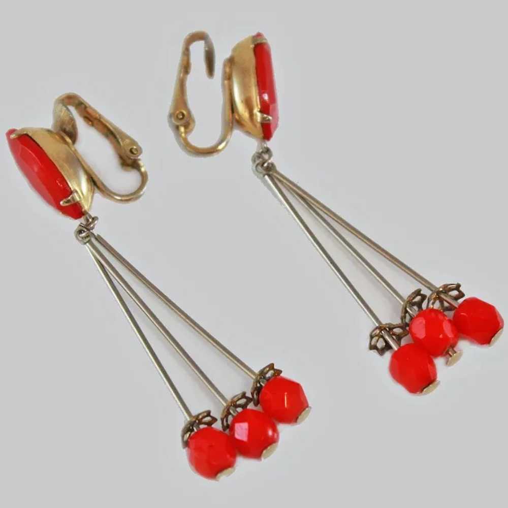 Juicy Strawberry Red Dangle Duster Clip Earrings … - image 2