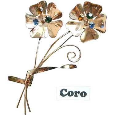 CORO- sterling flower brooch - image 1