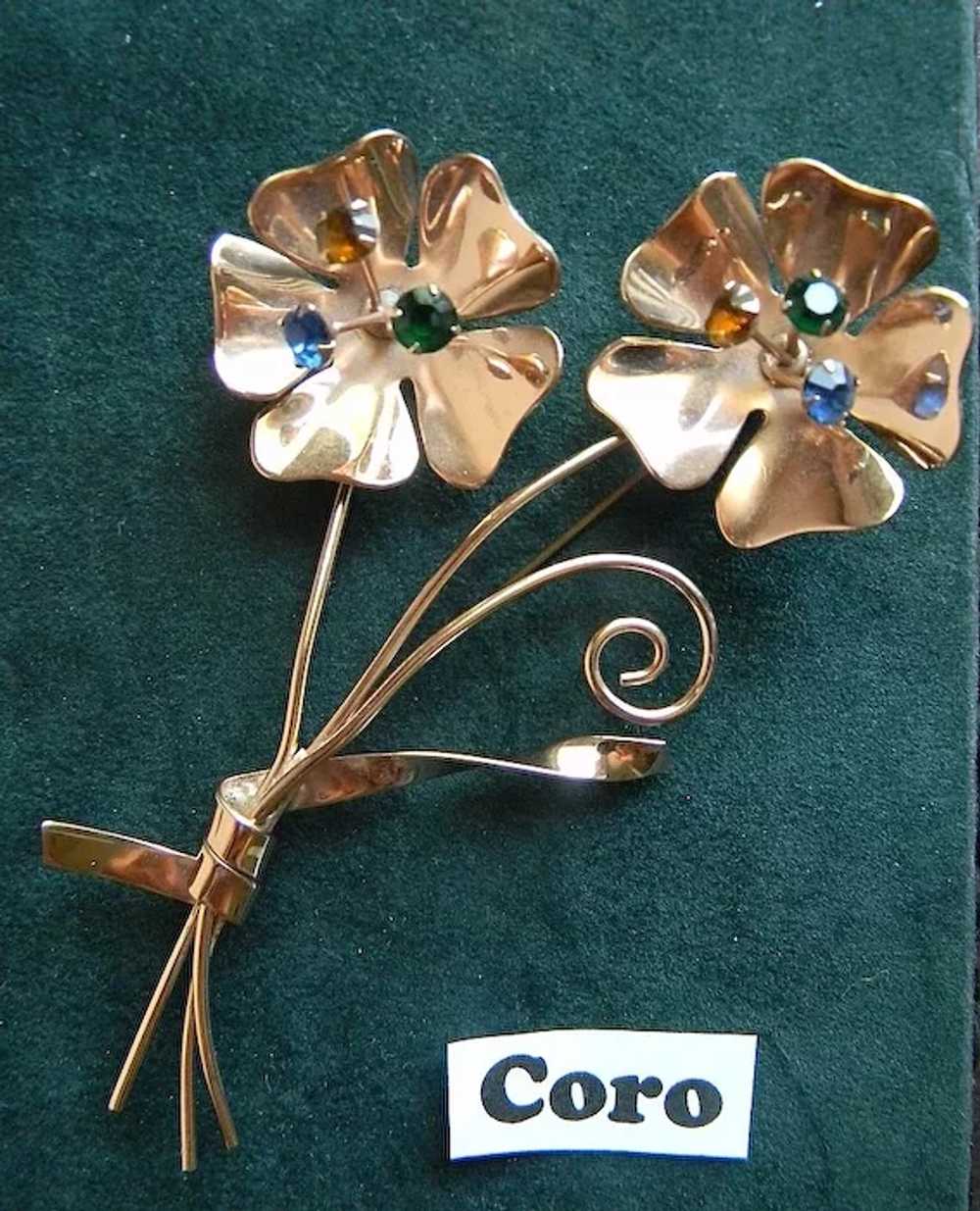 CORO- sterling flower brooch - image 2