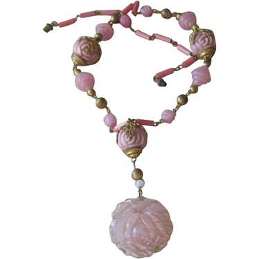 Pink czech crystal gold filled necklace newest Sterling silver bead vintage chain necklace