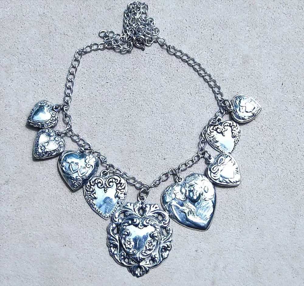 Sterling Heart Charm Art Nouveau Vintage Necklace… - image 2