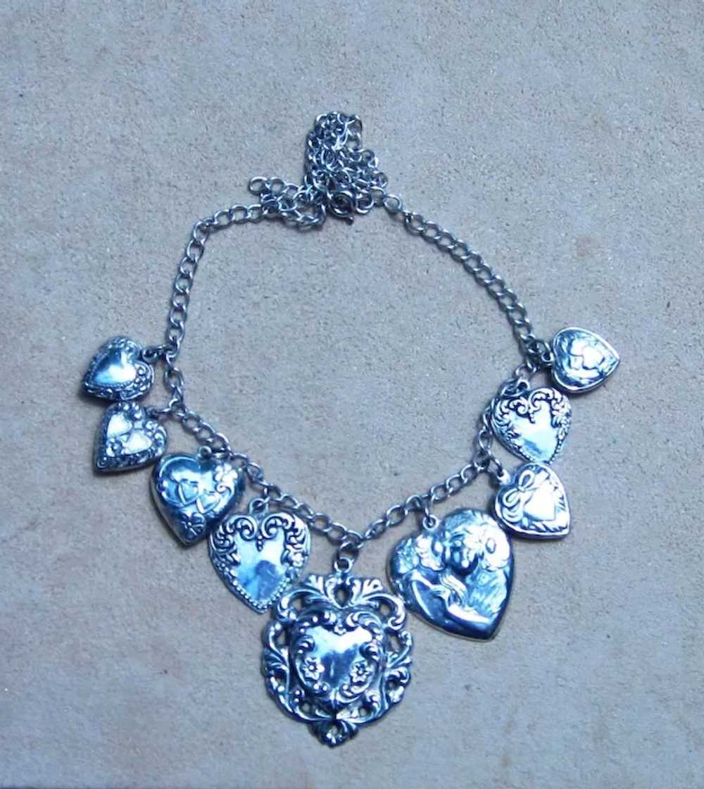 Sterling Heart Charm Art Nouveau Vintage Necklace… - image 3