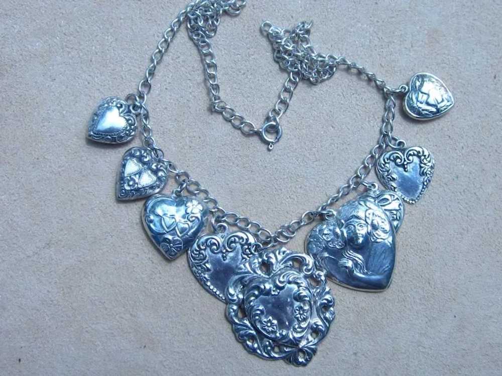 Sterling Heart Charm Art Nouveau Vintage Necklace… - image 5