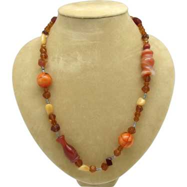 Banded Agate, Agate, Metal and Glass Bead Necklace