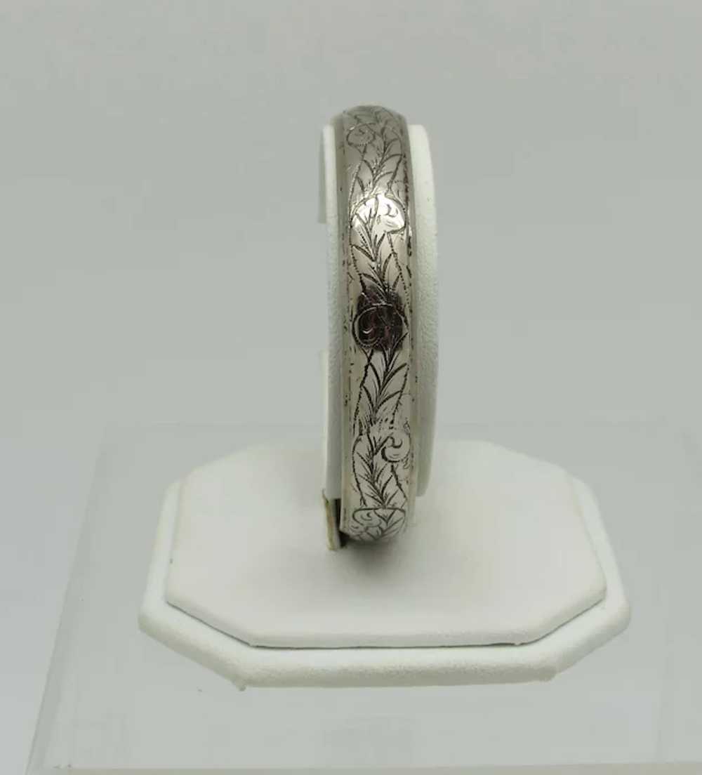 Pair of Silvertone Metal Floral Engraved Bangles - image 6