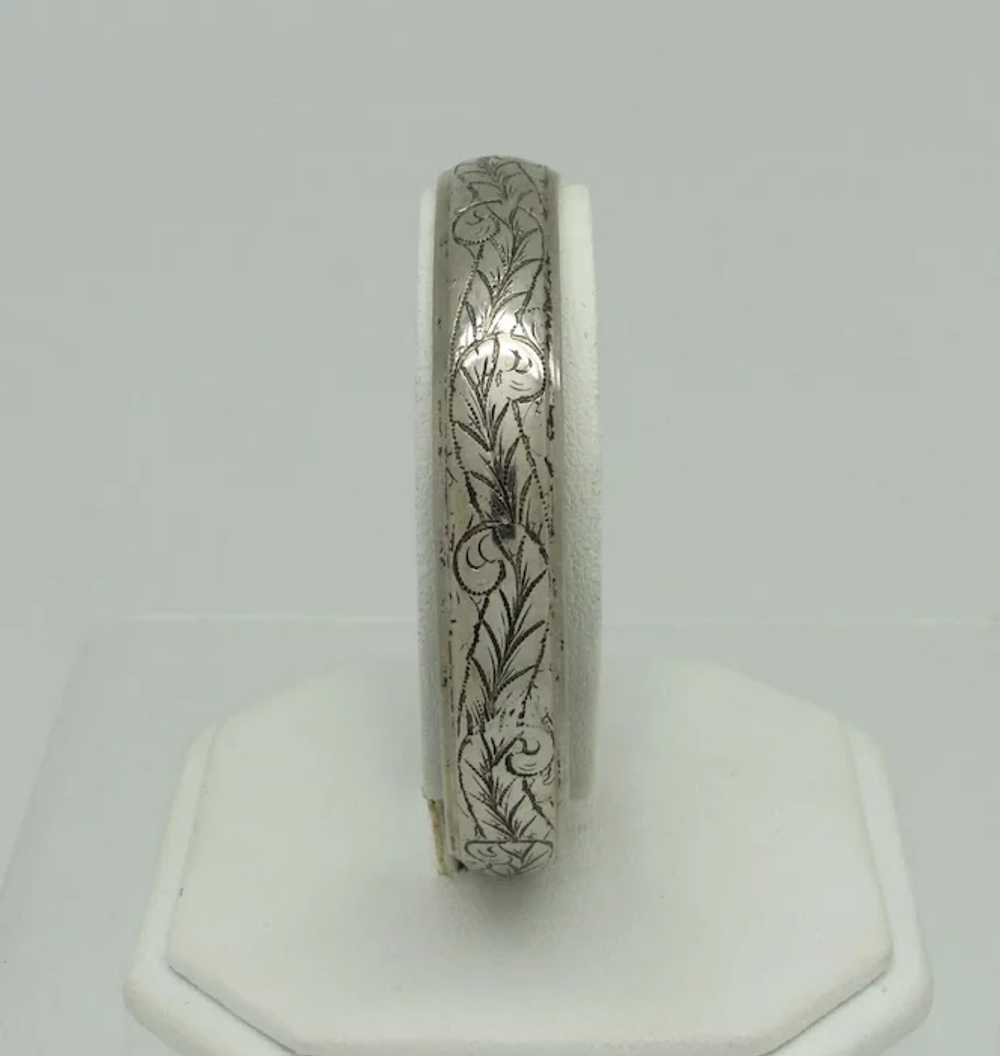 Pair of Silvertone Metal Floral Engraved Bangles - image 8
