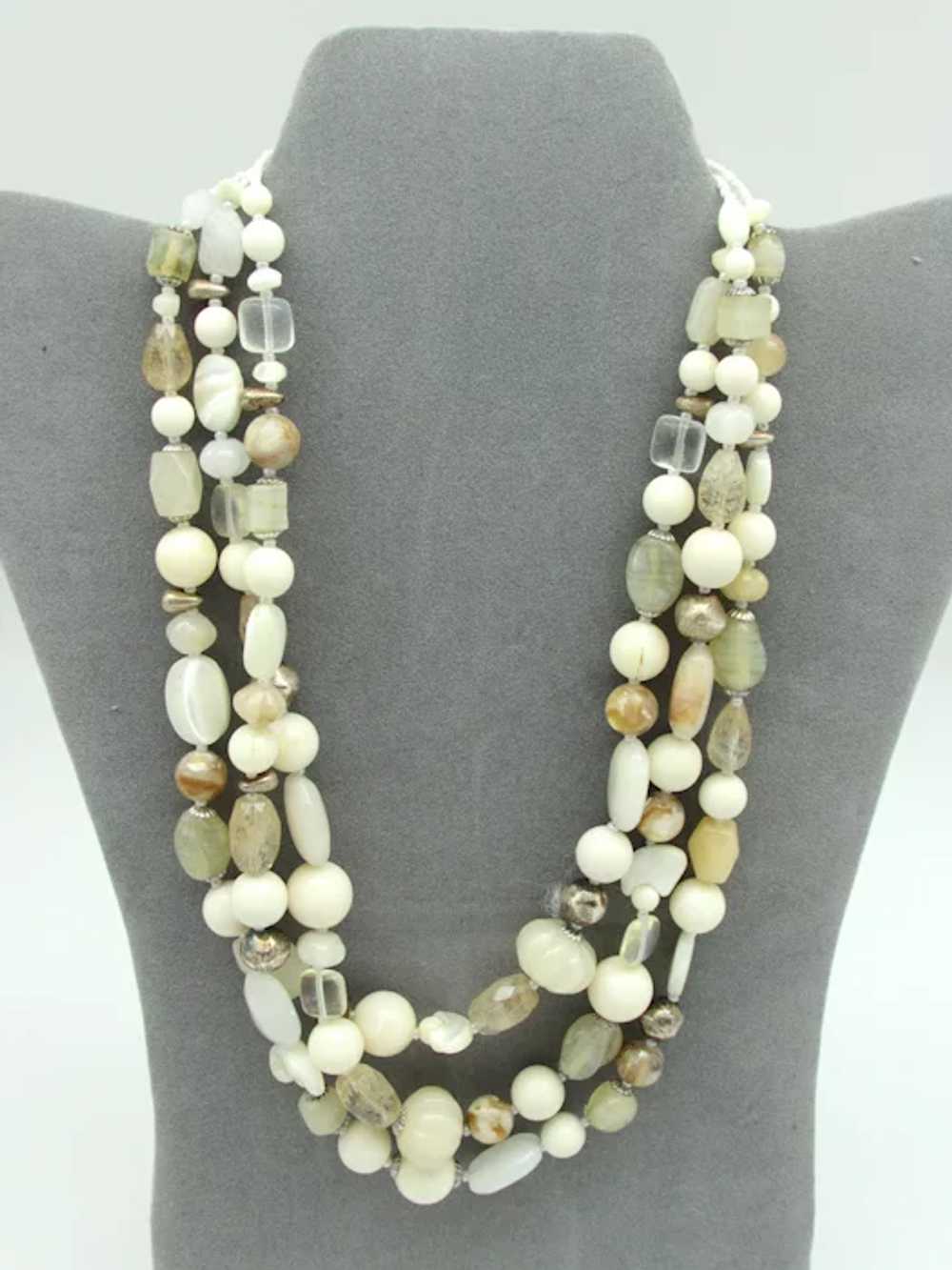 Multi Strand Agate, Quartz and Glass Bead Necklace - image 3