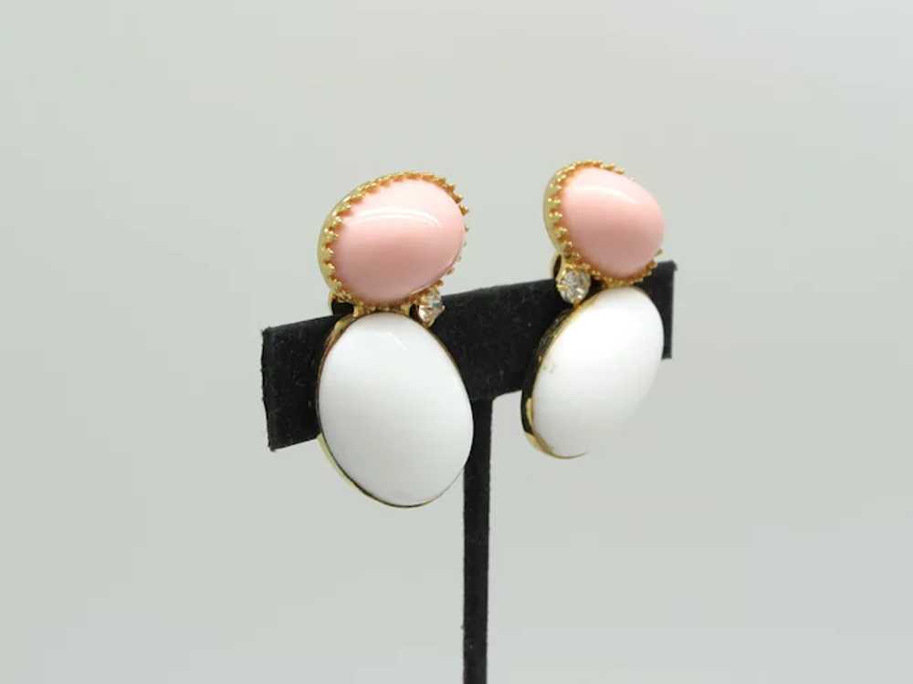 Pink and White Cabochon Earrings accented with Rh… - image 2