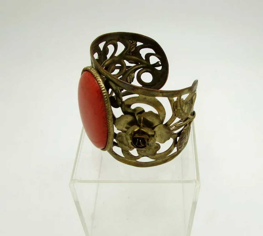 Floral Design Cuff with Resin Cabochon - image 4