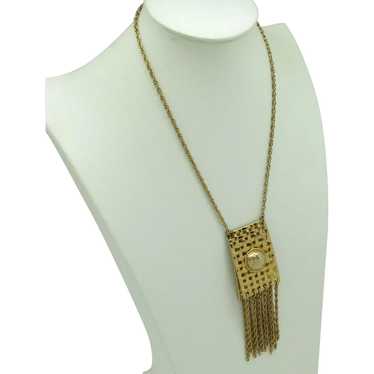 Woven Goldtone Metal Necklace with Metal Fringe