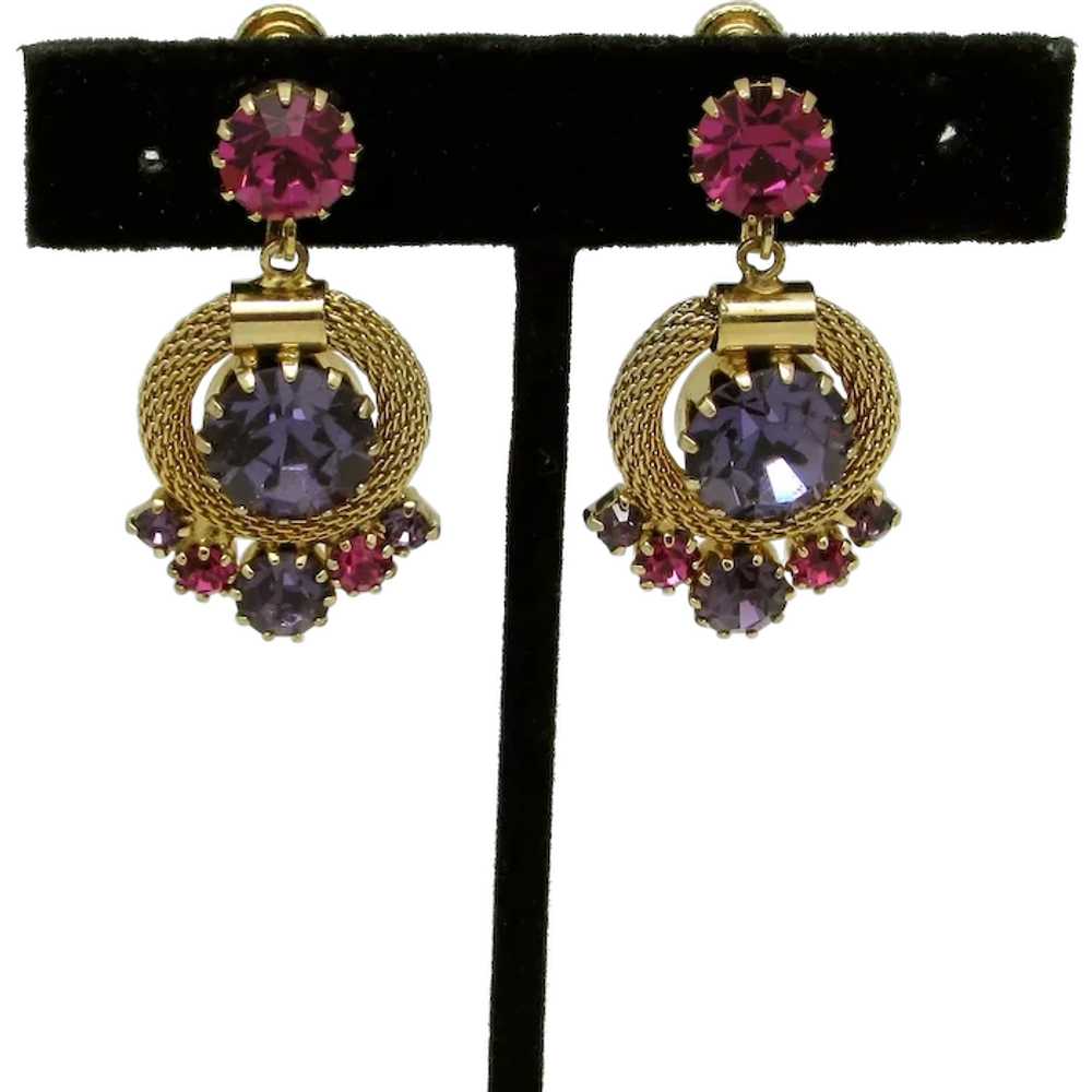 Fuchsia and Purple Rhinestone Pendulum Earrings - image 1