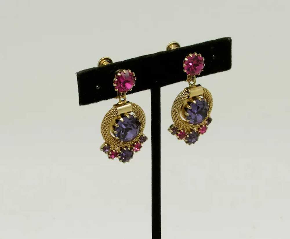 Fuchsia and Purple Rhinestone Pendulum Earrings - image 2