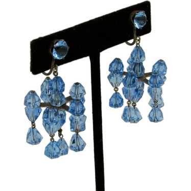 Blue Faceted Glass Chandelier Earrings - image 1