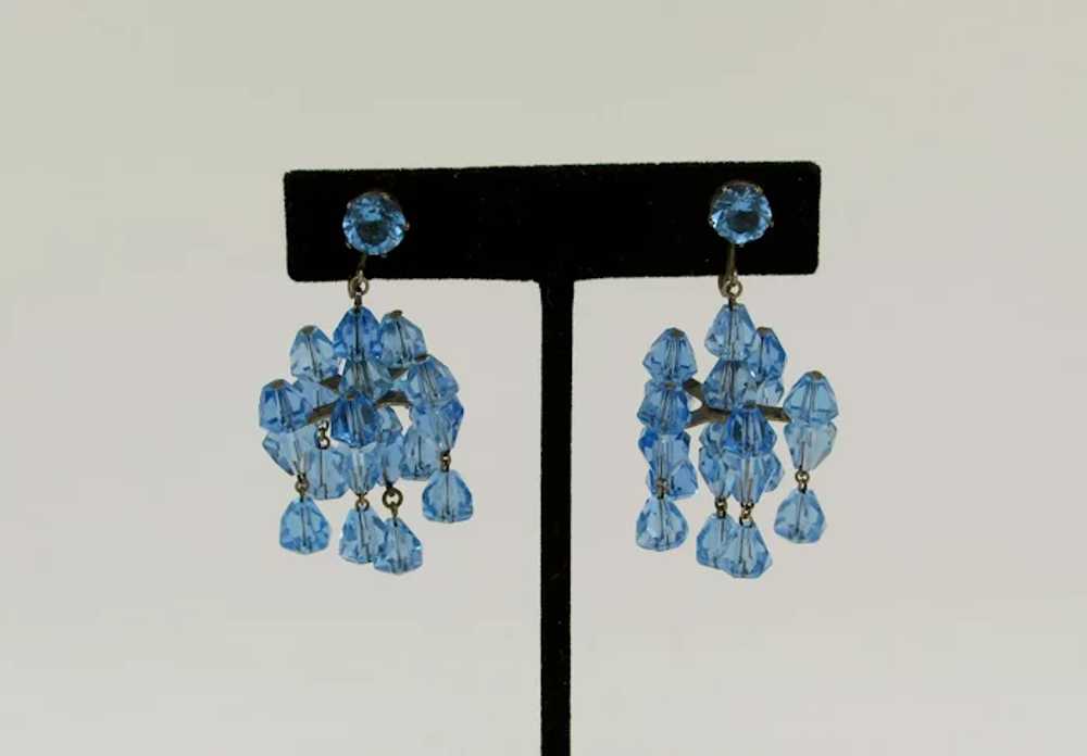 Blue Faceted Glass Chandelier Earrings - image 2