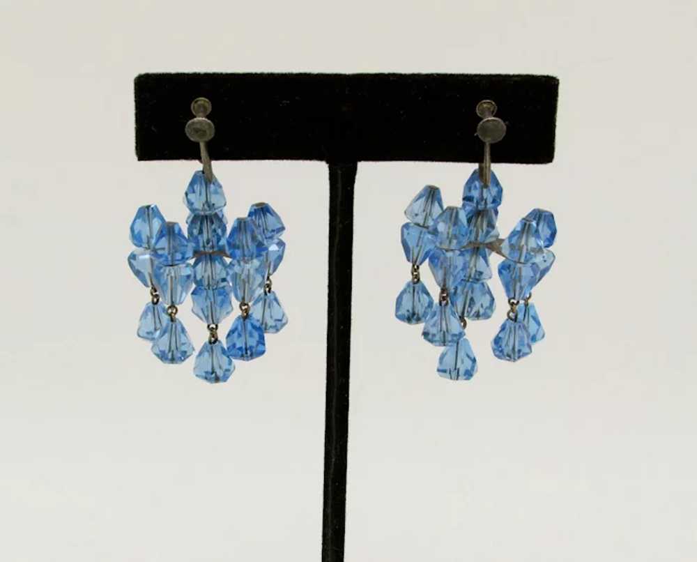 Blue Faceted Glass Chandelier Earrings - image 3