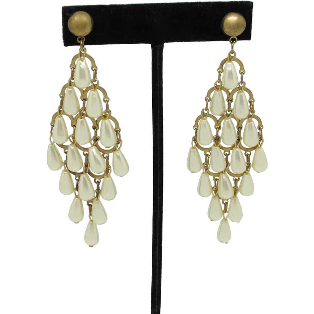 Chandelier Earrings with Teardrop Imitation Pearls - image 1