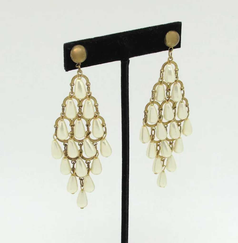Chandelier Earrings with Teardrop Imitation Pearls - image 2