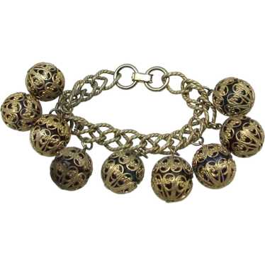 Filigree Metal and Glass Ball Charm Bracelet