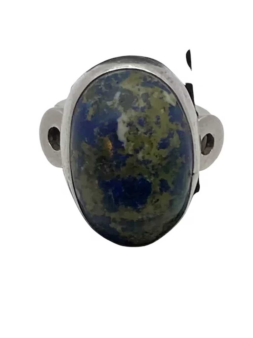 Vintage Sterling Silver and Lapis Signet Ring - image 3