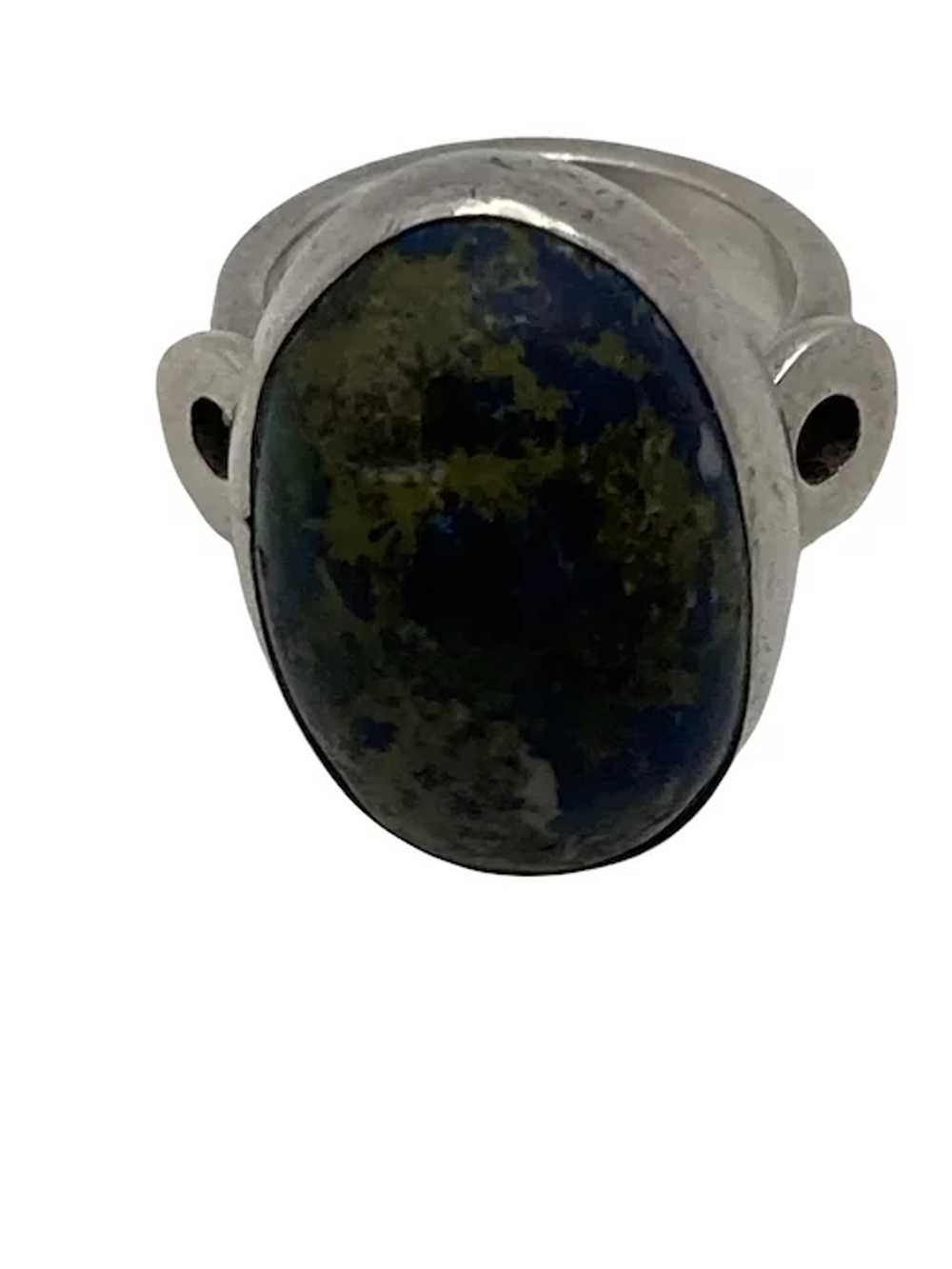 Vintage Sterling Silver and Lapis Signet Ring - image 4