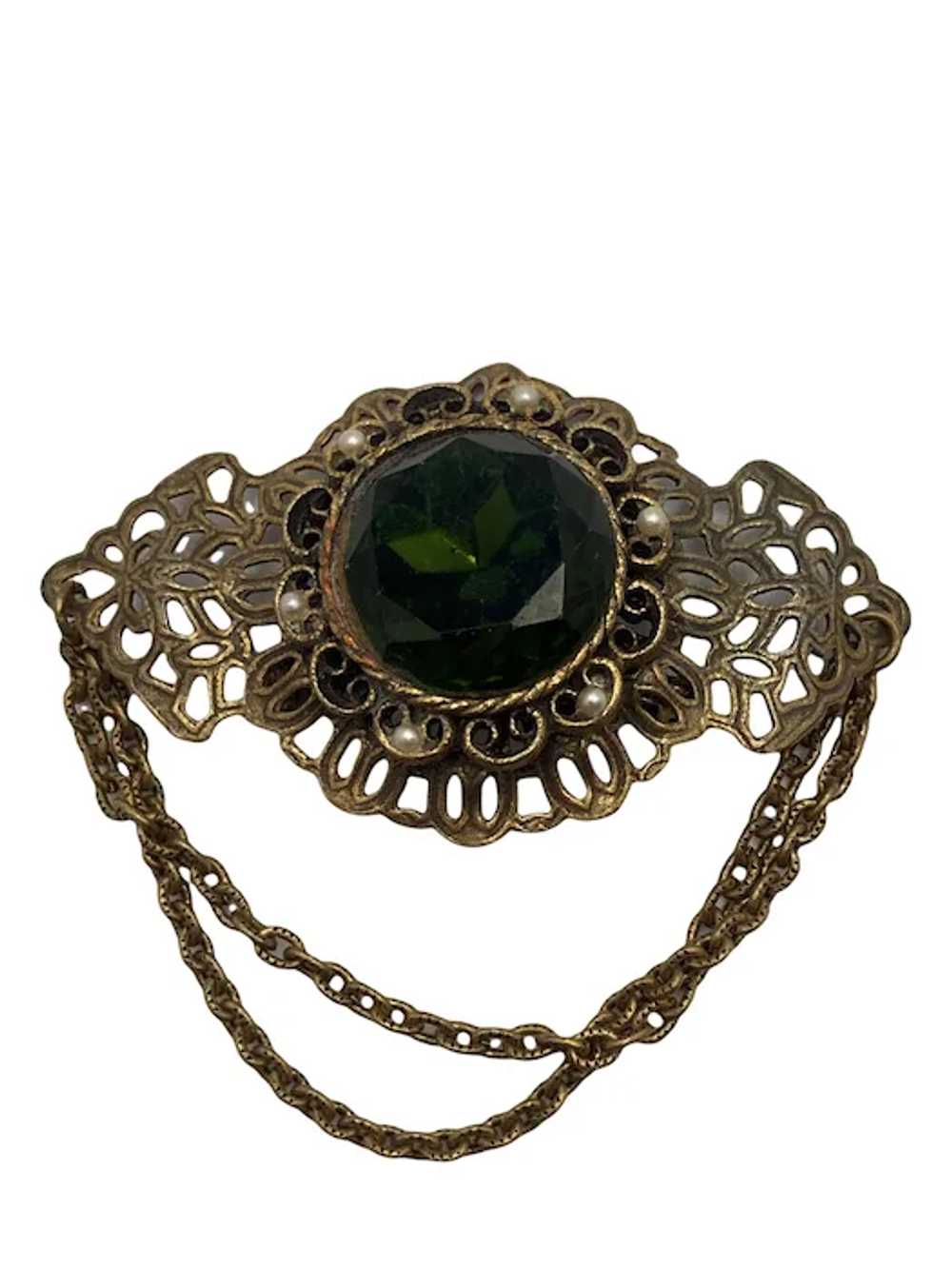 Vintage Edwardian Style Rhinestone Swag Brooch - image 2