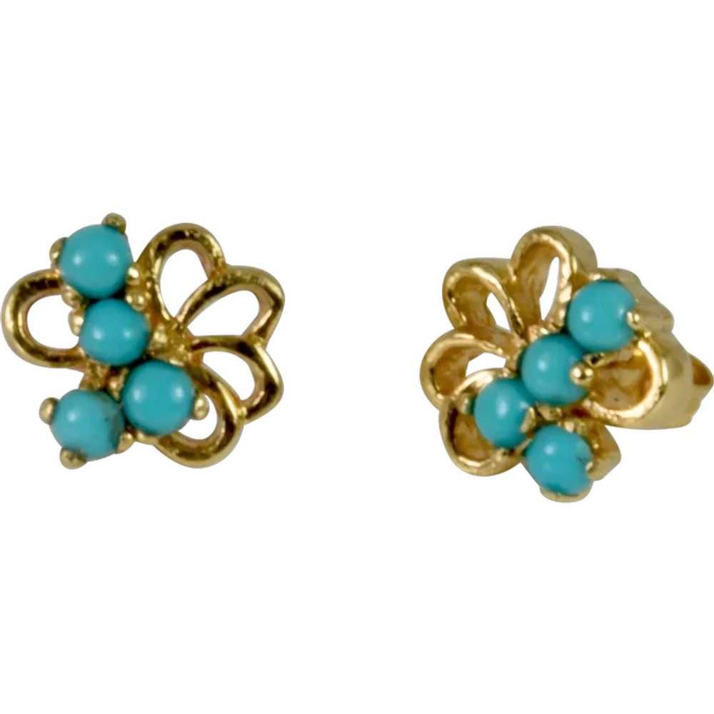 14k Yellow Gold Turquoise (Natural) Earrings - image 1