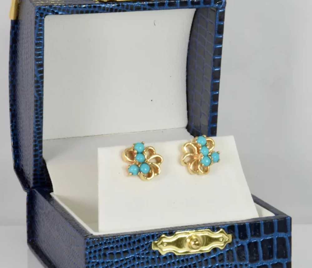 14k Yellow Gold Turquoise (Natural) Earrings - image 2