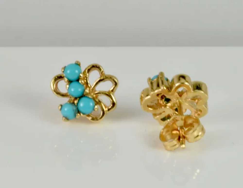 14k Yellow Gold Turquoise (Natural) Earrings - image 3