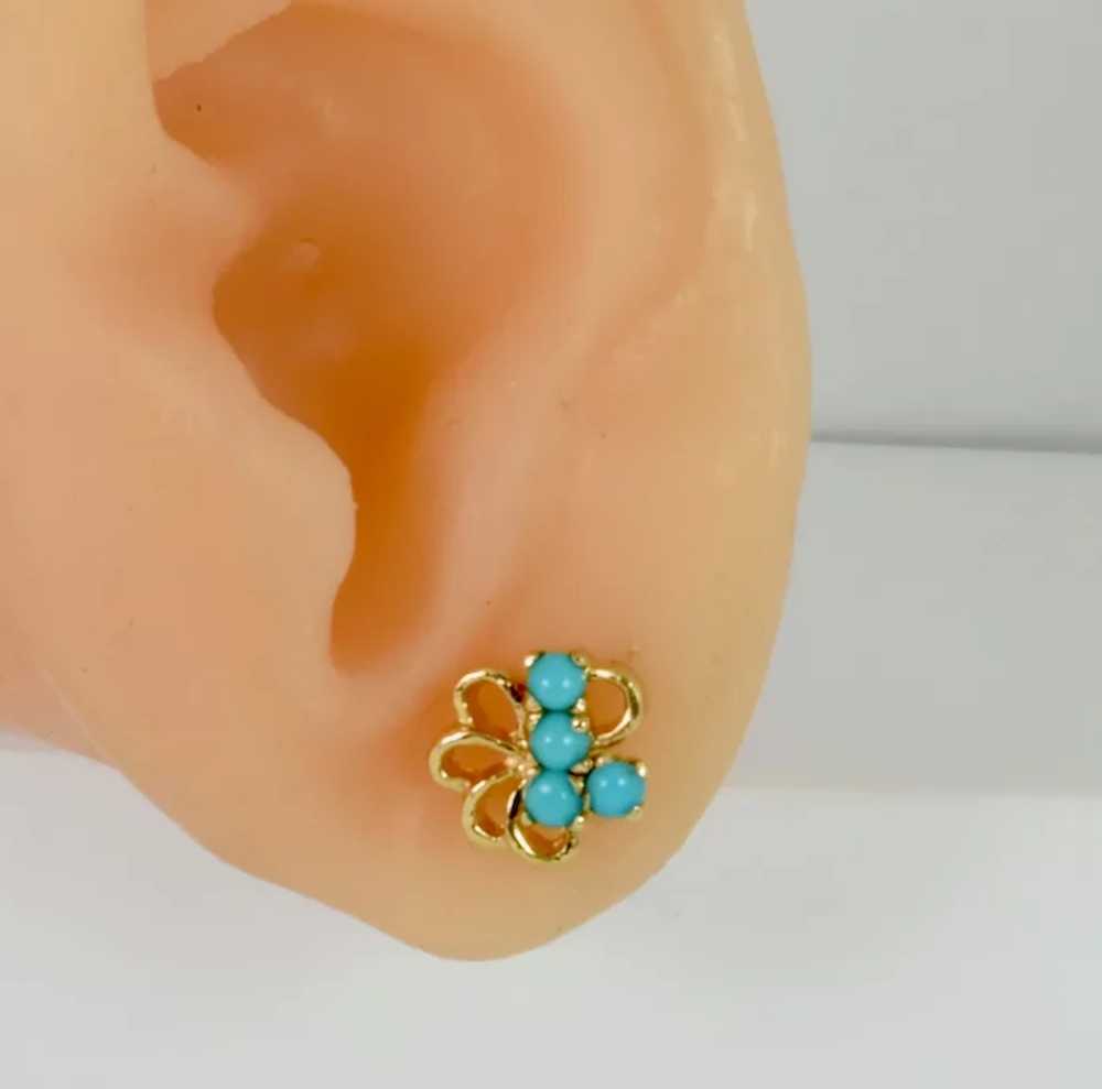 14k Yellow Gold Turquoise (Natural) Earrings - image 4