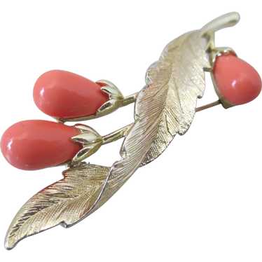 Pink Lucite Leaf Brooch/Sarah Coventry - image 1